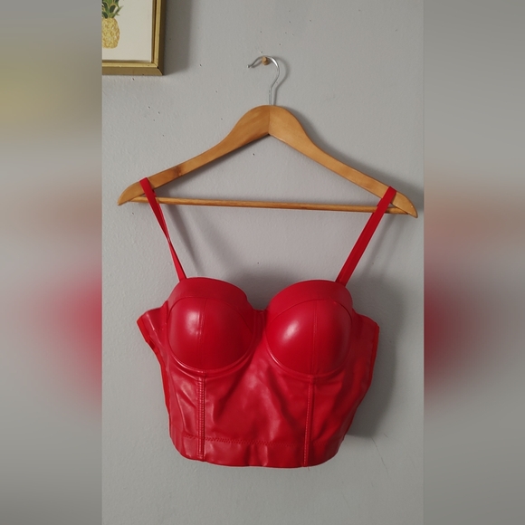 Bustier women faux leather color red style Gothic adjustable straps New L /XL - Picture 8 of 16
